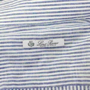 Loro Piana ボタンダウンシャツ カジュアルシャツ 長袖 ストライプ柄 麻 リネン 15.5/39 青 ブルー 白 ホワイト