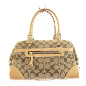 COACH シグネチャー ハンドバッグ キャンバス レザー チャーム タッセル付き ベージュ 8K05 /KU 40