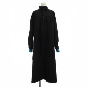 22AW A-LINE SHIRT DRESS ワンピース ウール 36 紺 ロング丈 長袖 襟付き 300FA2331980