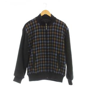 ニットジャケット 千鳥格子 黒 青 茶 Ｍ /JP