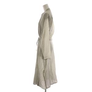 pas de calais シャツワンピース ロング 36 白 ホワイト グレー ストライプ柄 長袖 バンドカラー /RR
