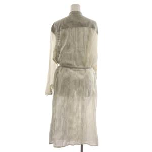 pas de calais シャツワンピース ロング 36 白 ホワイト グレー ストライプ柄 長袖 バンドカラー /RR