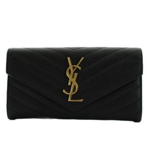 YSLロゴ カサンドラロゴ Vステッチ 長財布 ブラック