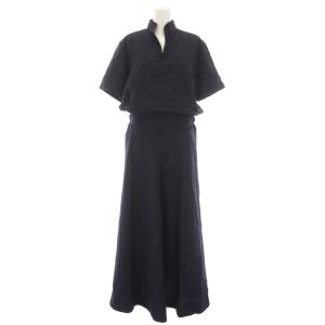 ワンピース ロング キーネック 半袖 34 紺 ネイビー FA62RO0205AF /YT