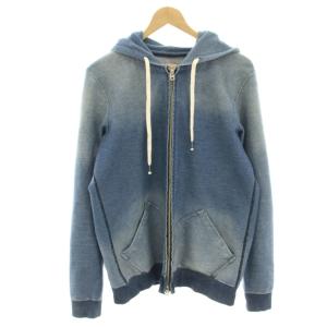 フーディースウェット HOODIE SWEAT パーカー デニム ジップアップ USED加工 M 青 ブルー