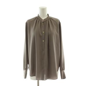 22AW シャツ ブラウス 2 ベージュ 長袖 スタンドカラー ギャザー /DU