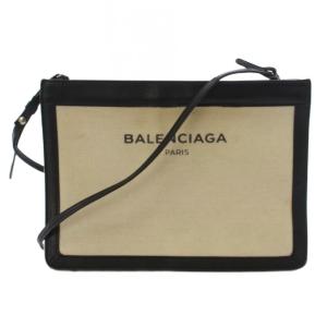 ネイビーポシェット ショルダーバッグ キャンバス レザー ベージュ 黒 339937 /BM OH