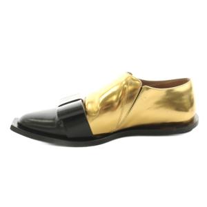 MARNI ドレスリボンシューズ フラットシューズ スクエアトゥ カーフレザー リボン 37 ゴールドカラー 黒 ブラック