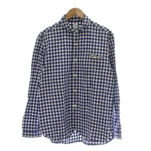 シャツ 4 白 ホワイト 青 ブルー チェック柄 長袖 バンドカラー /DU