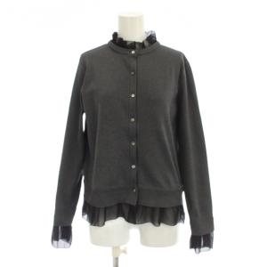 4WAY シフォン カーディガン グレー 長袖 フリルネック フリル裾 /JP
