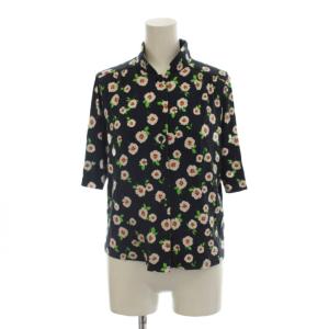 シャツ ブラウス 1 紺色 ネイビー 花柄 スタンドカラー 七分袖 /LP