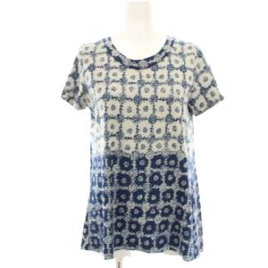 カットソー Tシャツ 半袖 総柄 バックタック 2 青 ブルー アイボリー /HN