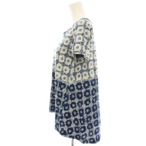 45R カットソー Tシャツ 半袖 総柄 バックタック 2 青 ブルー アイボリー /HN