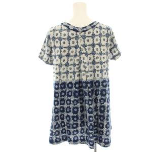 45R カットソー Tシャツ 半袖 総柄 バックタック 2 青 ブルー アイボリー /HN