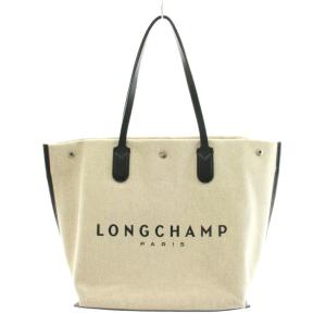 Longchamp ロゾ エッセンシャル トートバッグ ショルダーバッグ キャンバス レザー 白 ホワイト 黒 ブラック /AN48