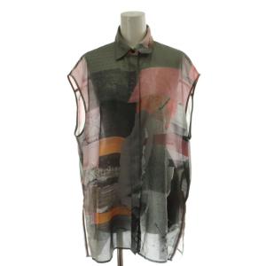 ART COLLAGE PRINT SHEER TANK TOP シャツ ブラウス F マルチカラー ノースリーブ