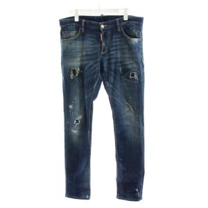 Slim jean デニムパンツ ジーンズ ジーパン Gパン ダメージ加工 ボタンフライ 48 青 ブルー