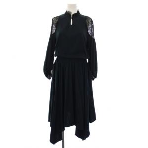 ワンピース ロング 長袖 レース ウール 1 緑 黒 /BM
