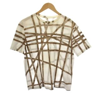 Tシャツ カットソー 半袖 クルーネック 総柄 M 白 ブラウン /BM