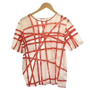 Tシャツ カットソー 半袖 クルーネック 総柄 M 白 赤 /BM