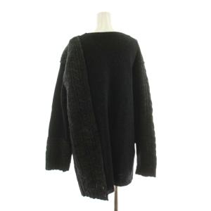 Yohji Yamamoto +NOIR ニット セーター チュニック 長袖 切替 ケーブル ウール 2 黒 ブラック NV-K04-198 /KU