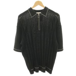 FRAMED COLLAR FRONT PANEL POLO ニットポロシャツ カットソー 五分袖 ハーフジップ
