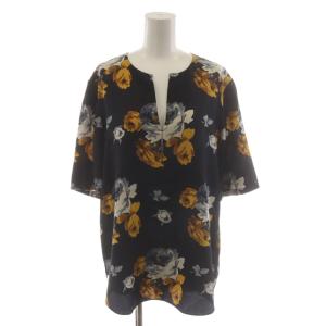 DISTRESSED F ANTAZIE シャツ ブラウス 絹 シルク S 紺 ネイビー 花柄 半袖 /RR