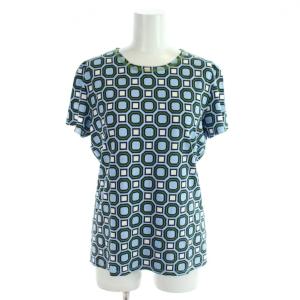 Tシャツ XS 青 ブルー 総柄 半袖 ラウンドネック /AP