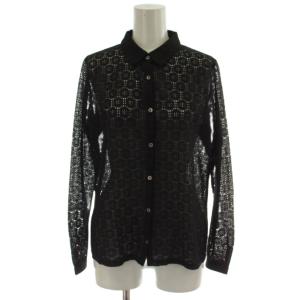 シャツ ブラウス M 黒 長袖 メッシュ カットワーク /GG