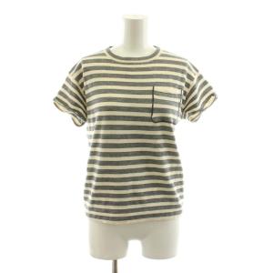 Tシャツ カットソー 半袖 クルーネック ボーダー柄 バージンウール カシミヤ混 S グレー ベージュ