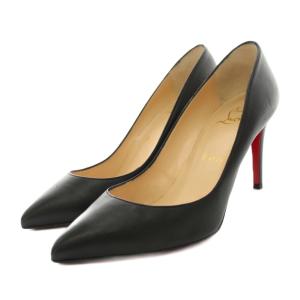 パンプス ポインテッド ピンヒール レザー 36.5 黒 ブラック 赤 レッド /YT