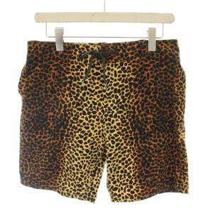 ショートパンツ ハーフパンツ アニマル柄 ヒョウ柄 レオパード柄 ナイロン M 茶 ブラウン 黒 ブラック