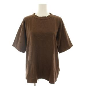 Tシャツ カットソー クルーネック 半袖 バックポケット 2 茶 ブラウン /YT