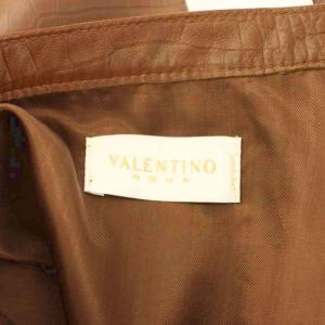 VALENTINO タイトスカート ひざ丈 レザー ラムスキン レースアップ 42 茶 ブラウン /KU 33