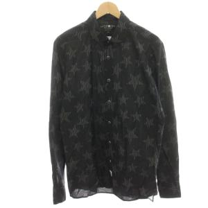 WHITE STARS SHIRT カジュアルシャツ 長袖 星柄 L 黒 ブラック 210426 /HN