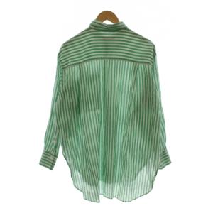 Spick&Span 23SS コットンリネンルーズシャツ ブラウス 黄緑 ライトグリーン 白 ホワイト ストライプ柄 レギュラーカラー