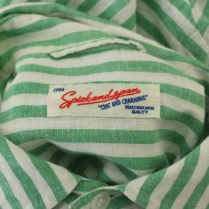 Spick&Span 23SS コットンリネンルーズシャツ ブラウス 黄緑 ライトグリーン 白 ホワイト ストライプ柄 レギュラーカラー