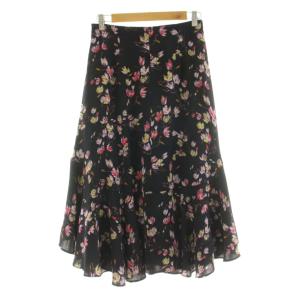 フレアスカート ミモレ ロング 花柄 プリント 40 黒 ブラック ピンク M5S46-811 /KU