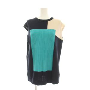 ニット カットソー ノースリーブ M 紺 ネイビー 青 ベージュ カラーブロック KRPPBM0301