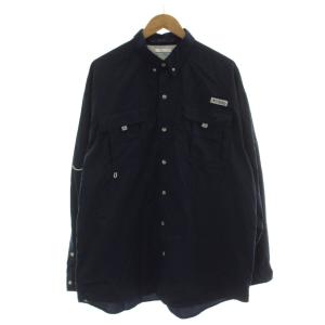 シャツ フィッシングシャツ XL 紺 ネイビー 無地 ボタンダウン 長袖 /DU