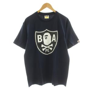Tシャツ カットソー 半袖 クルーネック ロゴプリント L 紺 ネイビー 004TEJ701001M /KU