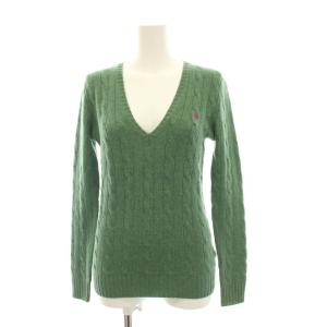 ニット セーター ケーブル編み カシミヤ混 XS 緑 グリーン Vネック 長袖 /YM