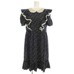 THE SHIRLEY DRESS 半袖 ワンピース ロング ドット柄 フリル 2 ネイビー 紺 5000006-20