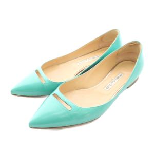 パンプス フラットシューズ レザー 38 緑 ミントグリーン ポインテッドトゥ /YM