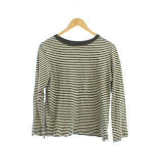 Tシャツ 3 ベージュ 黒 ボーダー柄 クルーネック 長袖 /JP