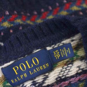 POLO RALPH LAUREN ニット カシミヤ混 長袖 総柄 セーター XS ネイビー 紺 211763861001 /G