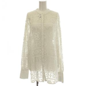 Block Lace Shirts レースシャツ ブラウス シースルー 長袖 F 白 ホワイト 12220419