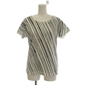 Tシャツ カットソー M 白 ホワイト 黒 ブラック ストライプ柄 ラウンドネック 半袖 /LP