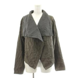 ジャケット ビッグカラー トッパー ストライプ柄 麻 リネン シルク混 M グレー JJ0171FJ321