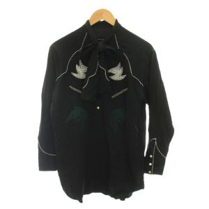 Rayon embroidery dress シャツ ブラウス 長袖 レーヨン 36 黒 /YM